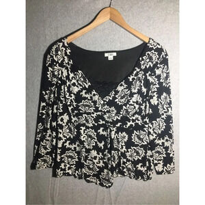 Womens Cato Blouse V Neck Modesty Panel Fake Wrap Top Paisley floral